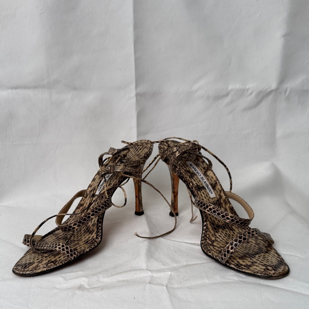 Manolo Blahnik Snakeskin Lace-Up Heels